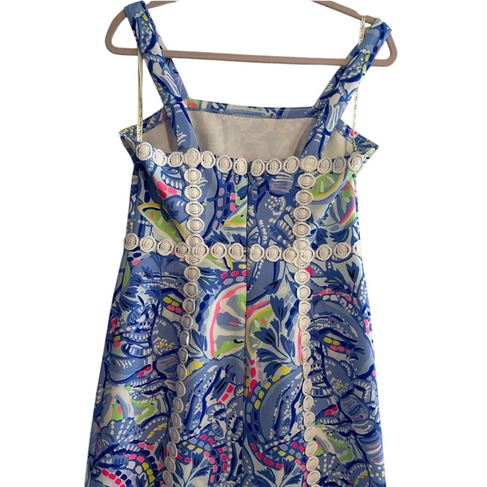 Lilly Pulitzer Elephants Print Square Neck A Line Dress Size‎ 6 Blue White Pink - Picture 7 of 11